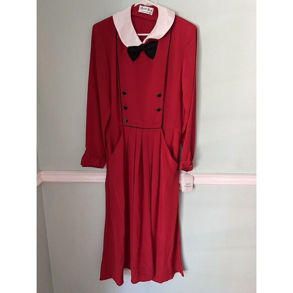 Vintage 80s Red Power Dress Albert Nipon Linen Blend Executive 12 Collared NWT - Picture 1 of 8
